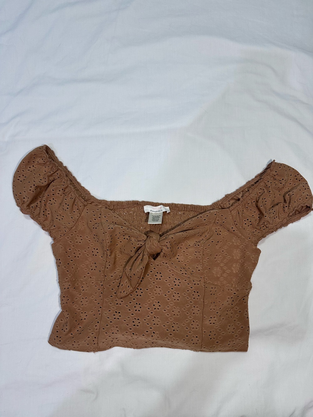 Urban Romantic Y2K Boho Cottagecore  Crop Top Eyelet Sweetheart Brown L